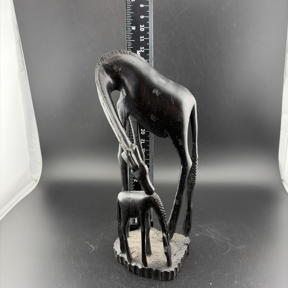 Vintage African Hand Carved Wooden Mom and Baby Giraffe Wooden Figurine/ - Picture 8 of 8